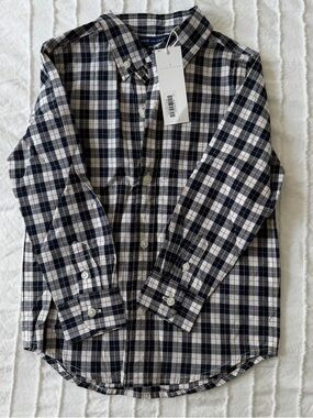 Janie and Jack Navy and White Plaid Button-Down Shirt